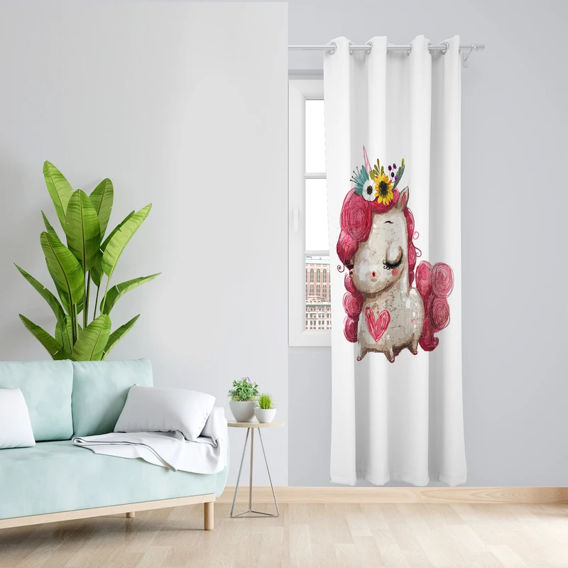 پرده طرح یونیکورن مدل مخمل پانچی کد L 1059 Z سایز 140x200 سانتی متر