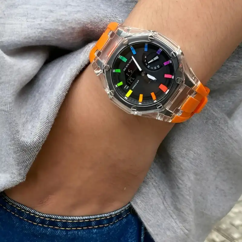 ساعت مچی عقربه ای مدل دو زمانه کرنومتر دار بند سیلیکونی موتور پمپی کد 12