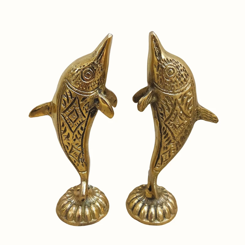 مجسمه برنجی مدل دلفین کد B1004 - مجموعه دو عددی