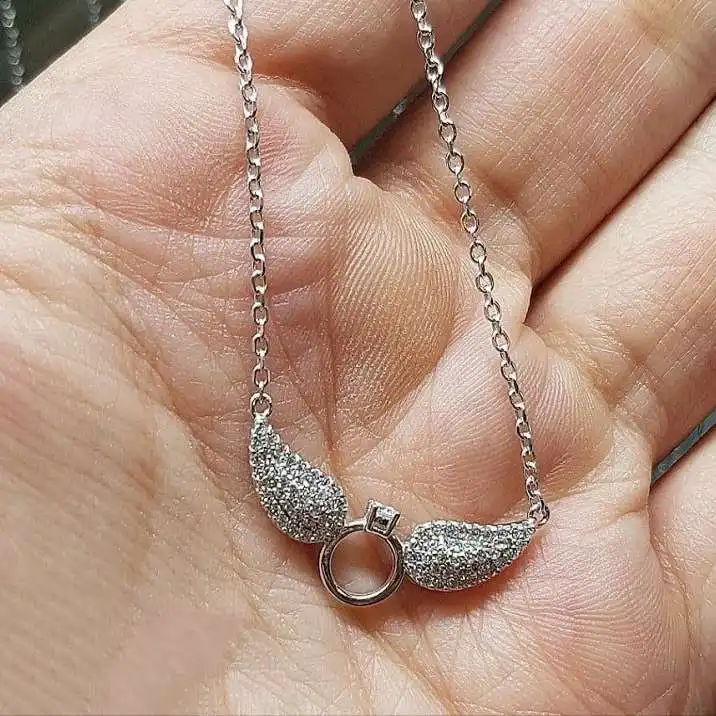 گردنبند نقره زنانه مدل بال فرشته و حلقه نماد عشق پاک BARF 09