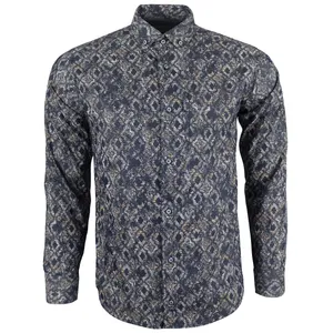 پیراهن آستین بلند یقه برگردان مردانه مدل هندسی زرین جیبدار 71