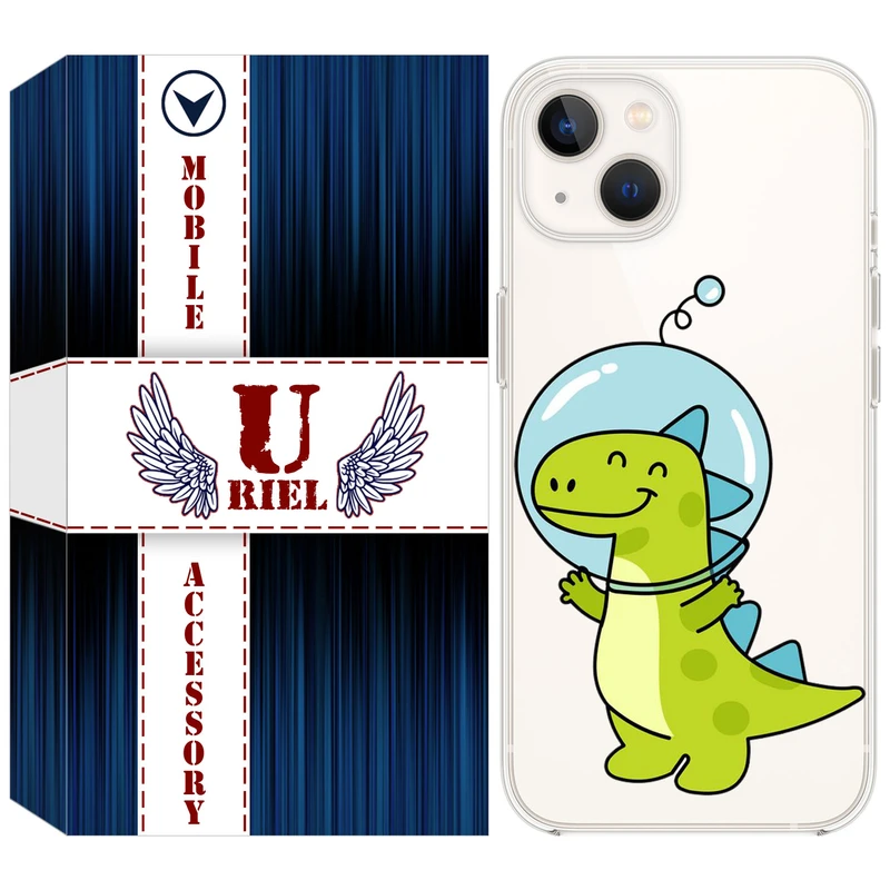 کاور یوریل قاب مدل Clear کد 62 طرح دایناسور فضانورد مناسب برای گوشی موبایل اپل iPhone 13