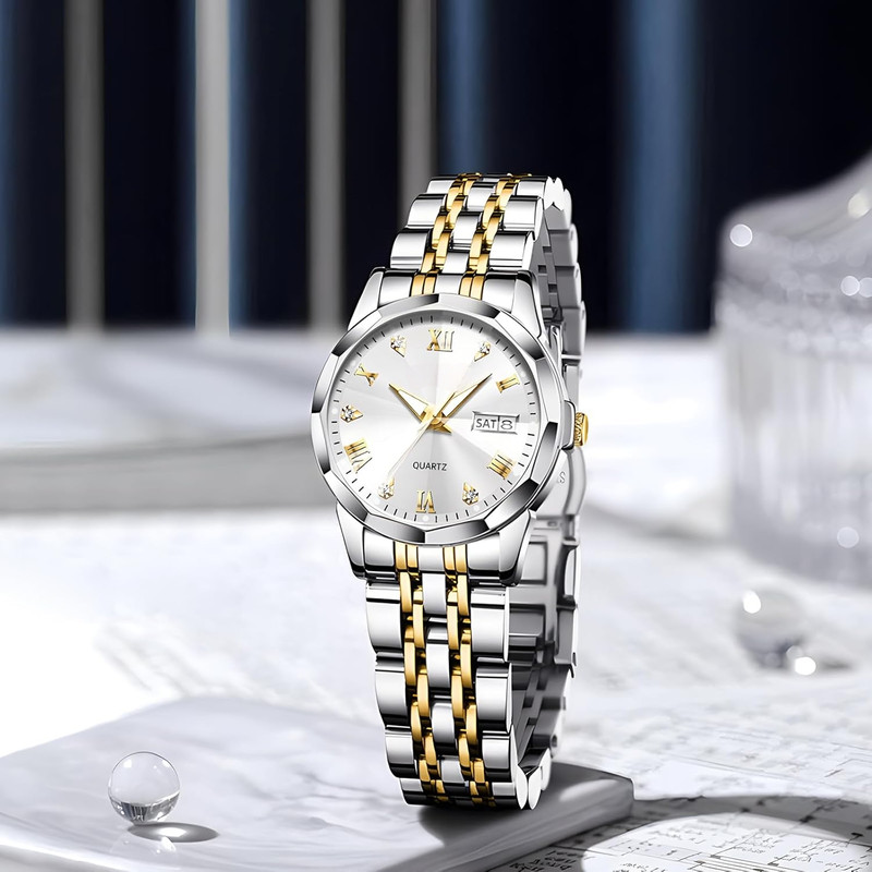 ست ساعت مچی عقربه‌ای  زنانه و مردانه مدل کوارتز دی دیت بند استیل کد 04