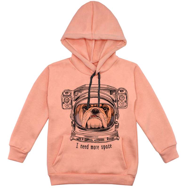 هودی پسرانه مدل سگ فضانورد F27 رنگ گلبهی