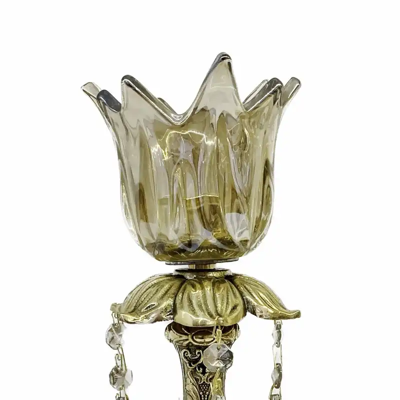 جاشمعی برنجی مدل پایه برگی بسته 2 عددی