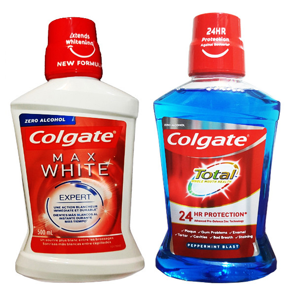 دهان شویه کلگیت مدل TOTAL - MAX WHITE حجم 500 میلی لیتر مجموعه 2 عددی دهان شویه کلگیت مدل TOTAL - MAX WHITE حجم 500 میلی لیتر مجموعه 2 عددی