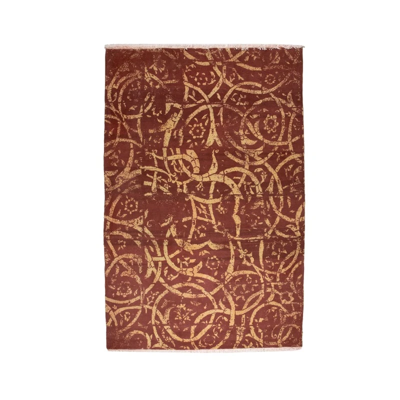 فرش دستبافت پنج و نیم متری رُست مدل کاشی زمینه قهوه‌ای