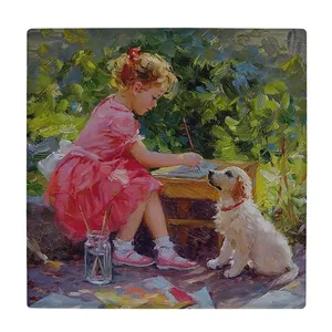 کاشی کارنیلا طرح دختر و سگ مدل لوحی کد klh1755