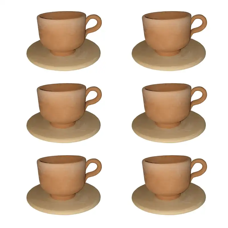ست فنجان و نعلبکی سفالی خام مدل قهوه خوری مجموعه 6 عددی