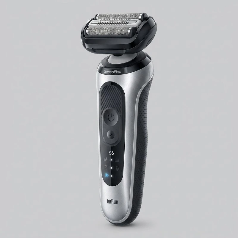 ماشین اصلاح موی صورت شارژی براون مدل series 6 62-S1000s با سر چرخان SensoFlex، فویل فوق نازک 0.058 میلی‌متری، فناوری AutoSense، ضد آب، باتری لیتیوم-یونی با شارژ سریع، نمایشگر LED و قابلیت اصلاح خشک و مرطوب