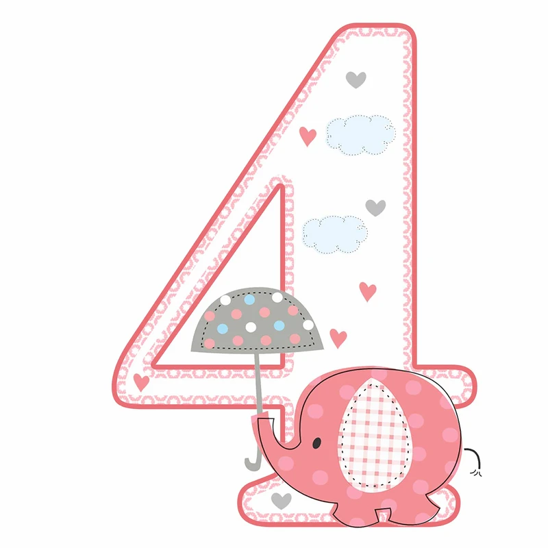  استند رومیزی تولد مدل عدد 4 طرح فیل دخترانه کد 1054