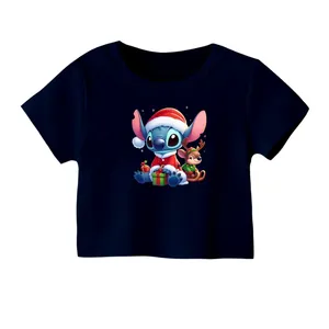 کراپ‌ تی‌شرت آستین کوتاه زنانه مدل استیچ کریسمس کد 1