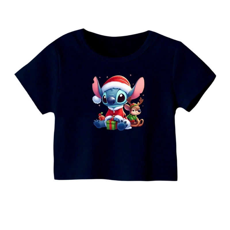 کراپ‌ تی‌شرت آستین کوتاه زنانه مدل استیچ کریسمس کد 1