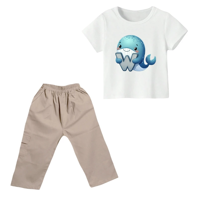 ست تی شرت و شلوارک پسرانه مدل نهنگ کد ۳