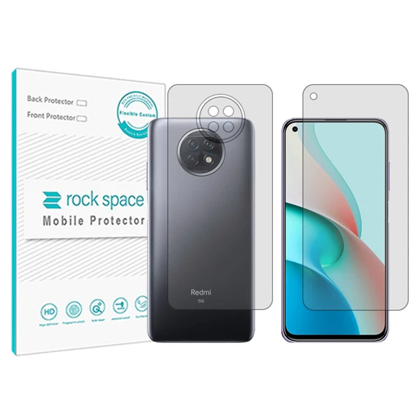 محافظ صفحه نمایش شفاف راک اسپیس مدل HyGEL مناسب برای گوشی موبایل شیائومی Redmi Note 9 5G به همراه محافظ پشت