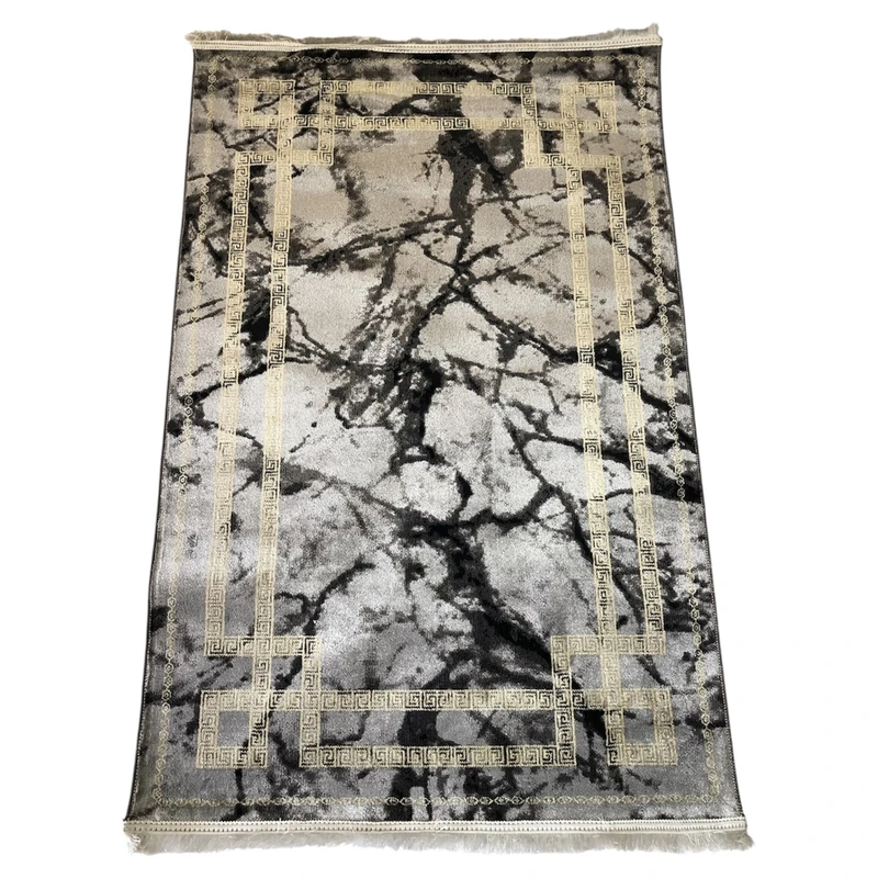 فرش ماشینی 500 شانه زمینه نقره‌ای حاشیه نقره ای مدل سنگی