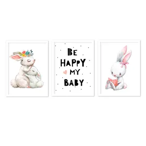 تابلو اتاق کودک طرح خرگوش کد BG0024 مجموعه 3 عددی