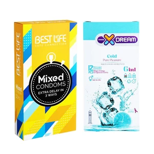 کاندوم بست لایف مدل Mixed بسته 12 عددی به همراه کاندوم ایکس دریم مدل Cold بسته 12 عددی