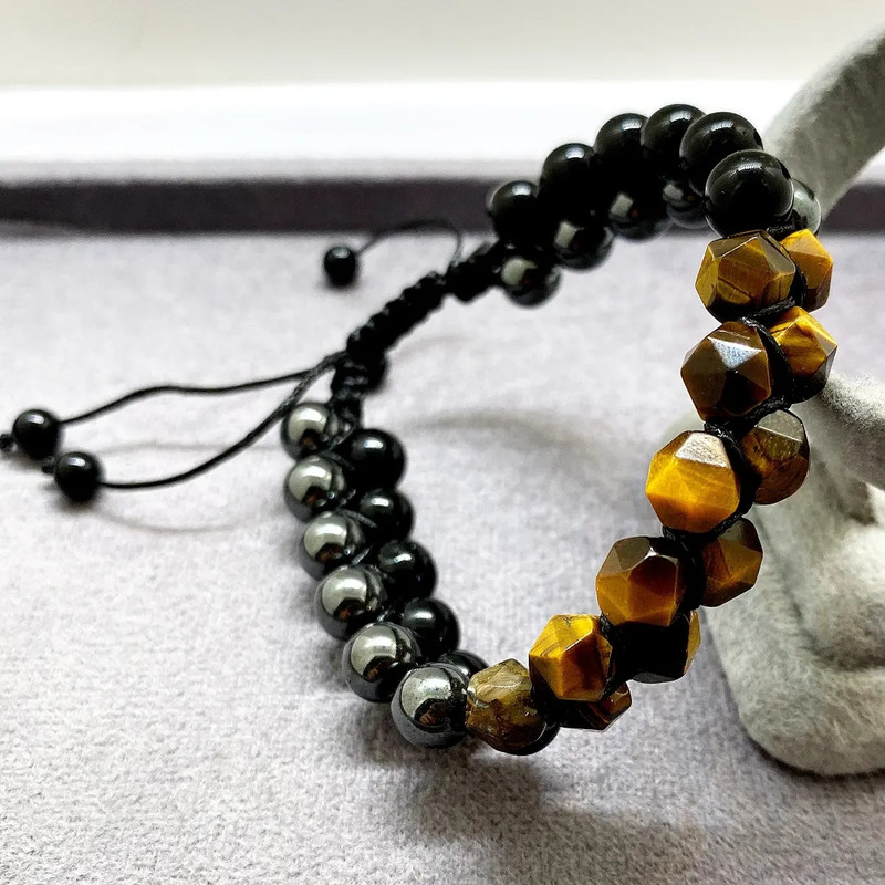 دستبند مدل دو رج چشم ببر و حدید