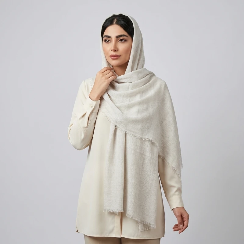 شال زنانه نخی ساده ریشه‌دار مدل دونه برفی