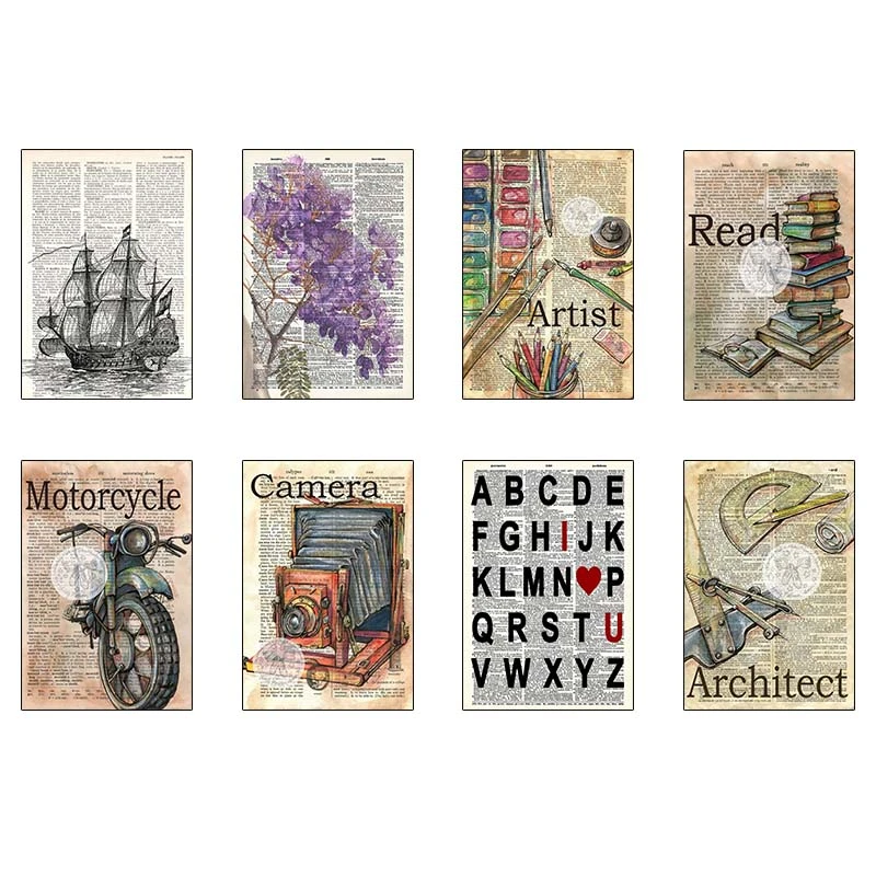 پوستر کارنيکا طرح روزنامه وینتج Vintage Newspaper کد 11962 مجموعه 8 عددی