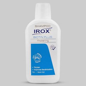 شامپو تقویت‌کننده مو ایروکس مخصوص موهای نازک، حجم 200 میلی‌لیتر مدل Biotin Plus، حاوی بیوتین و گلیسیرین، بدون سولفات، پارابن و نمک، محکم‌کننده و ضخیم کننده با عصاره میوه زنجبیل