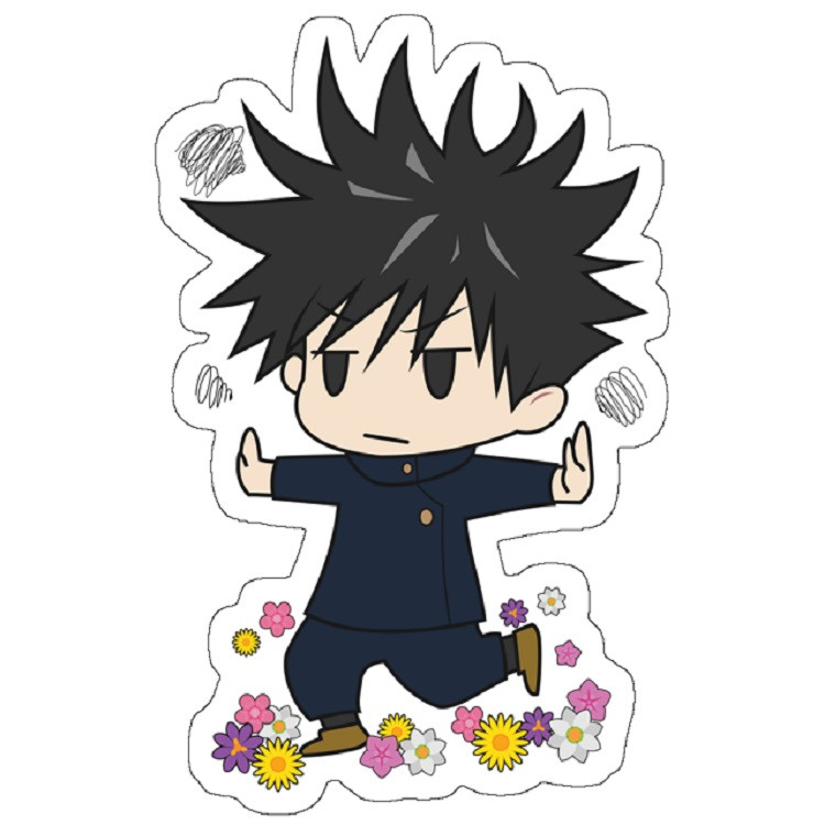 استیکر مدل Jujutsu Kaisen Fushiguro Megumi Chibi with Flowers