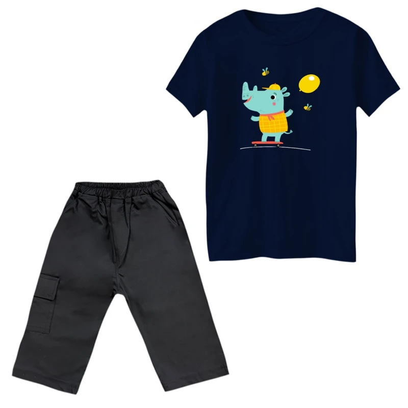 ست تی‌شرت و شلوارک دخترانه مدل کرگدن