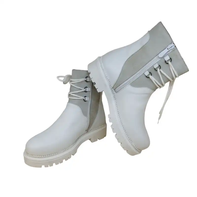 نیم بوت زنانه مدل رکسانا بندی چرم طبیعی رنگ سفید