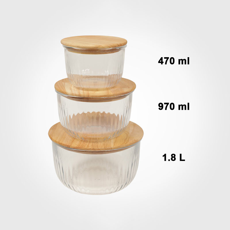 ظرف نگهدارنده لیمون مدل گرد شیاردار درب چوبی 2212 مجموعه 3 عددی