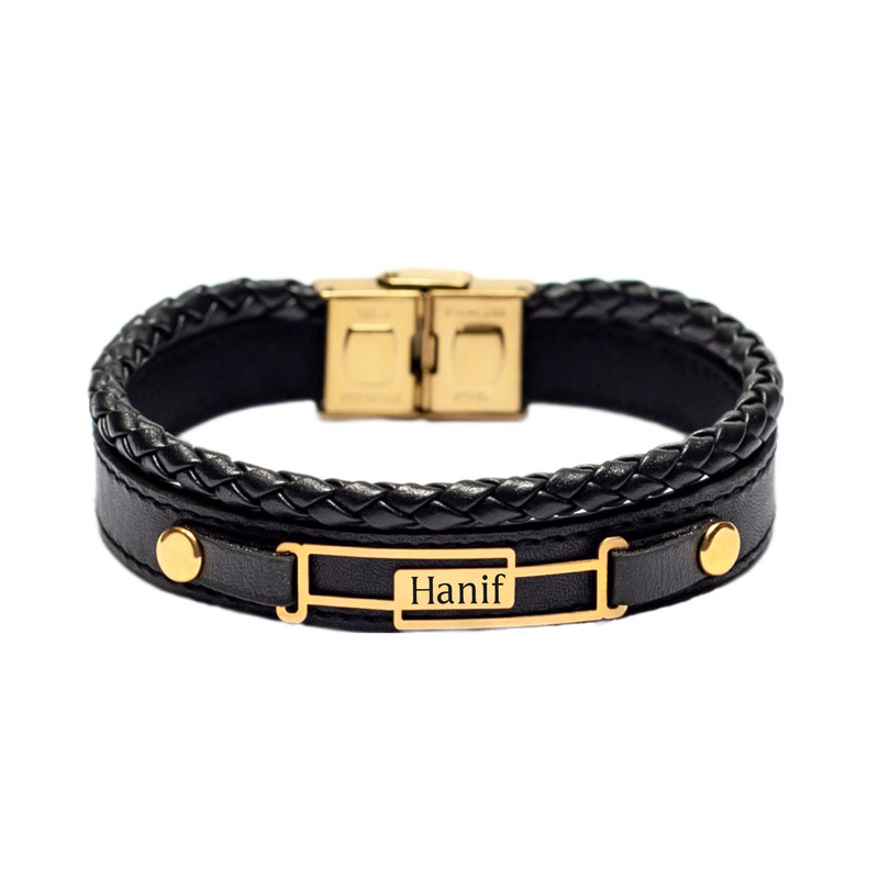 دستبند طلا 18 عیار مردانه لیردا مدل اسم حنیف