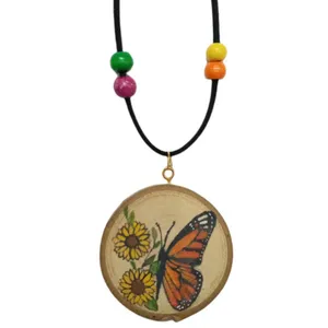 گردنبند زنانه مدل چوبی طرح پروانه و گل آفتابگردان