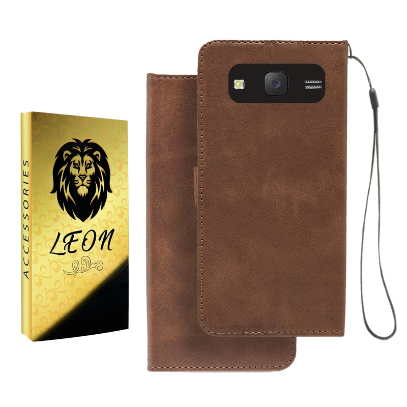  کیف کلاسوری لئون مدل Mortand Oro مناسب برای گوشی موبایل سامسونگ Galaxy J2 به همراه بندآویز