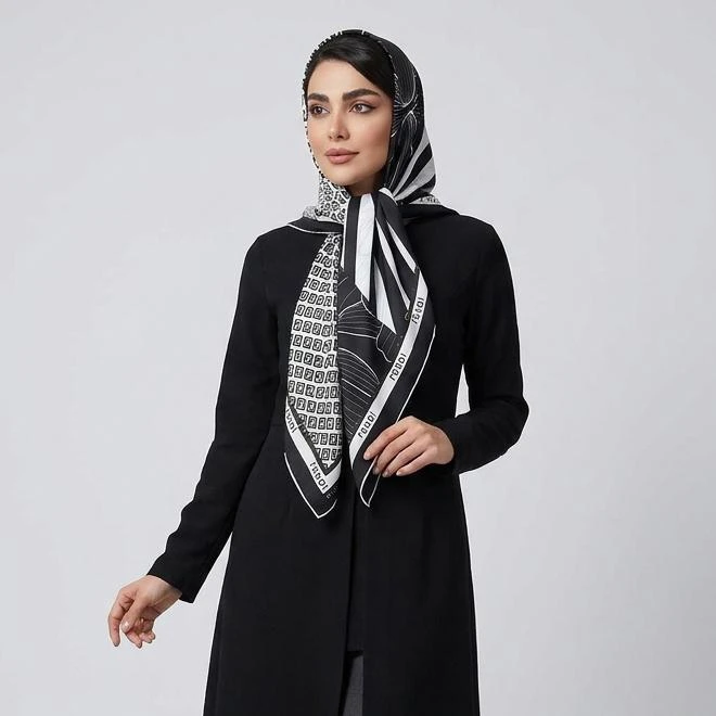 روسری زنانه مدل ابریشم لاکچری مزونی طرح گل کد 5045