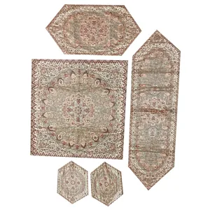 ست 5 تکه رو میزی ترمه سنتی یزد طرح شاهپسند کد ts05