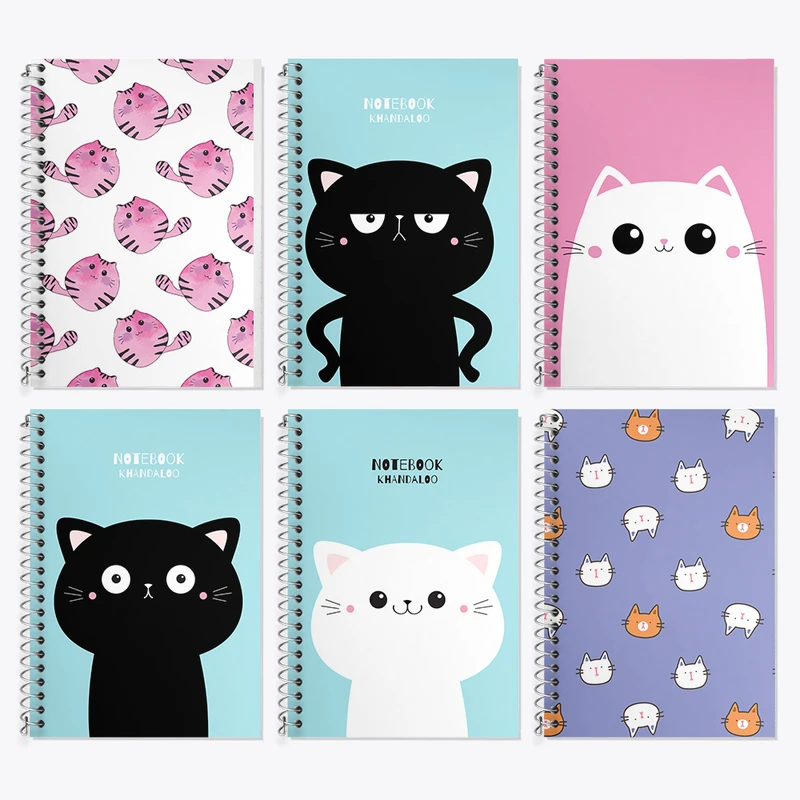 دفتر زبان 50 برگ خندالو مدل دو خط طرح گربه کیوت کد 107 مجموعه 6 عددی