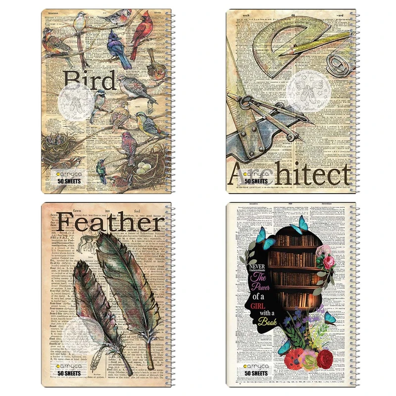 دفتر نقاشي 50 برگ کارنيکا طرح روزنامه وینتج Vintage Newspaper کد 44462 مجموعه 4 عددی