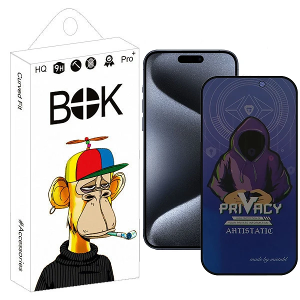 محافظ صفحه نمایش حریم شخصی بوک مدل Antistatic Clear مناسب برای گوشی موبایل اپل iPhone 15 Pro Max 