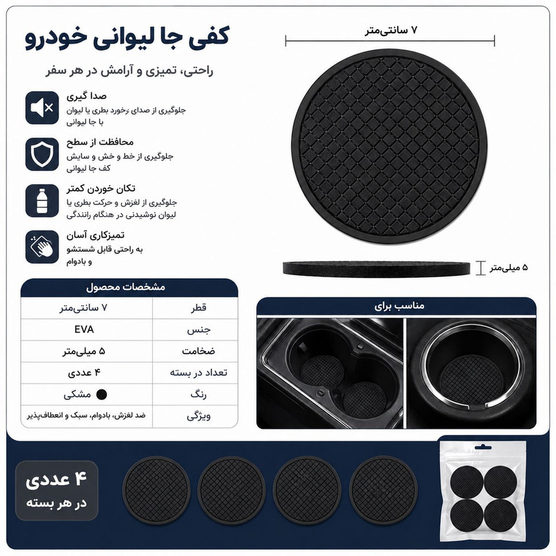 پد جا نوشیدنی کنسول خودرو کد p1 مجموعه ۴ عددی