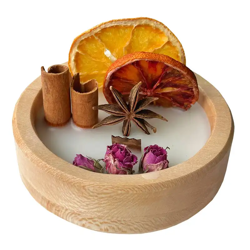 شمع طرح کاسه چوبی مدل دارچین پرتقال