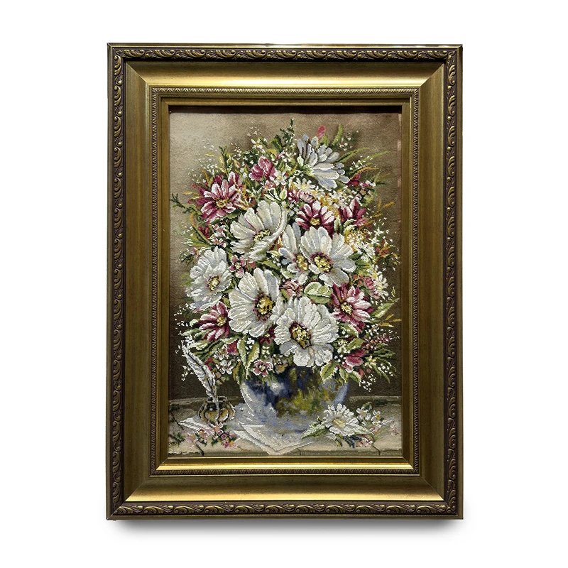 تابلو فرش دستباف طرح گل و دوات کد 87