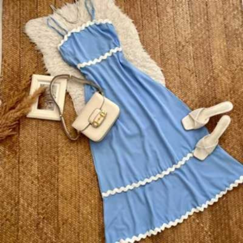 پیراهن ساحلی یقه دکلته زنانه مدل رایا  رنگ آبی روشن