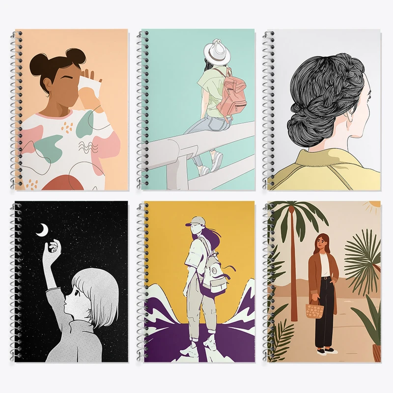 دفتر زبان 50 برگ خندالو مدل دو خط طرح دخترانه کد 215 مجموعه 6 عددی