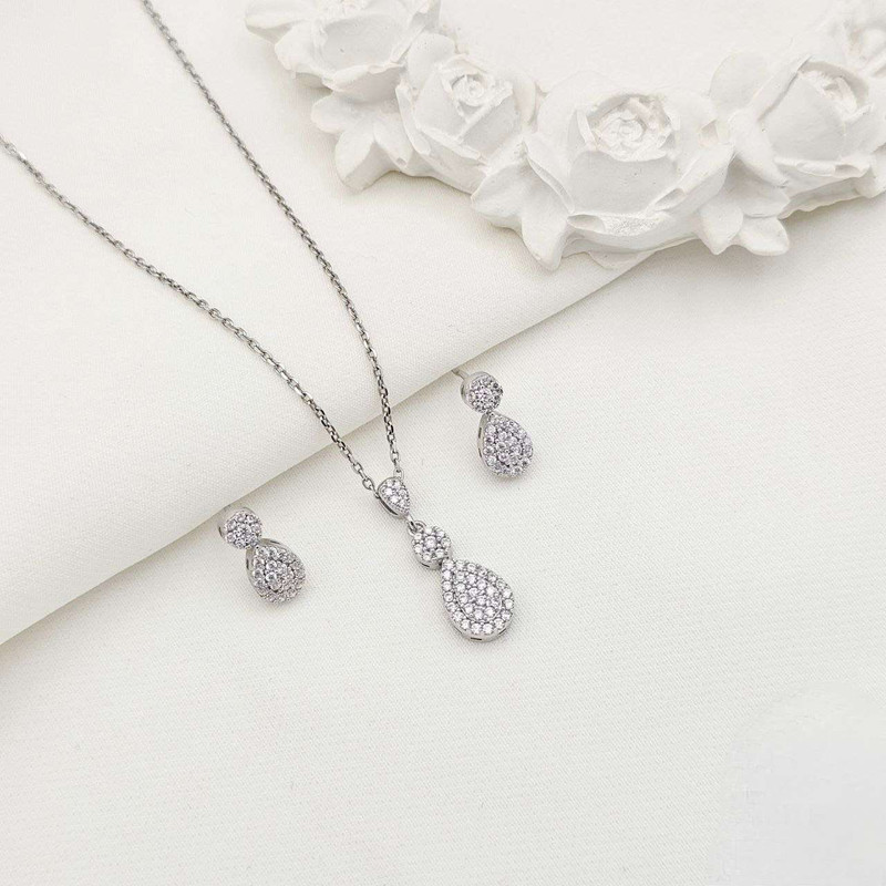 نیم ست نقره زنانه مدل اشک کد BARF8