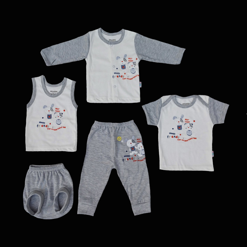 ست 5 تکه لباس نوزادی پسرانه مدل خرس و خرگوش کد 113