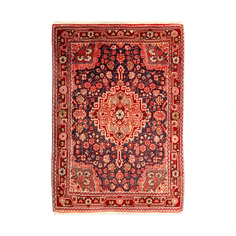 فرش دستبافت 0,6 متری طرح ملایر کد 97P826 زمینه لاکی