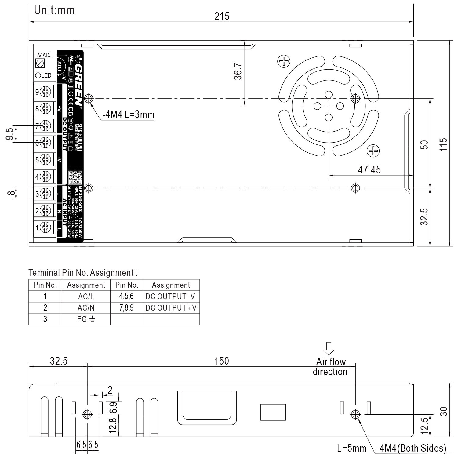 منبع تغذیه سوئیچینگ 12 ولت 29 آمپر گرین مدل GP350-S12 منبع تغذیه سوئیچینگ 12 ولت 29 آمپر گرین مدل GP350-S12