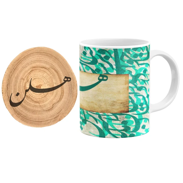 ماگ گالری وبفر مدل خوشنویسی طرح هلن به همراه زیر لیوانی