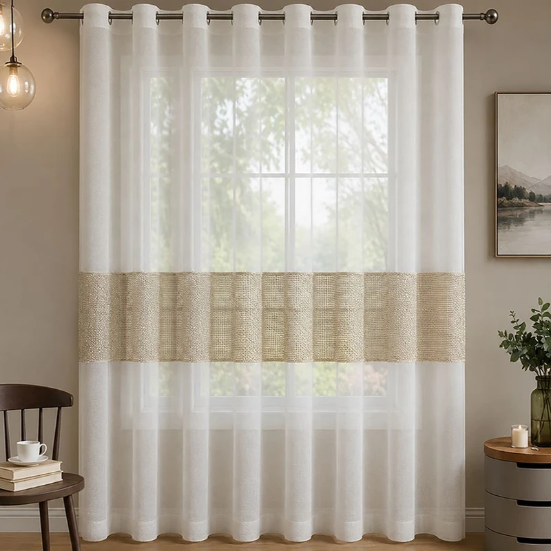 پرده پانچ تیکو دکو مدل تور کتان حاشیه گیپور  سایز 280 × 300 سانتی‌متر