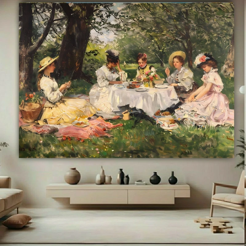 تابلو بوم طرح مخمل  نقاشی رنگ روغن مدل غذا در طبیعت کد PY983
